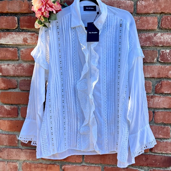 The Kooples Vintage Style White Lace Ruffled Long Sleeve Blouse Top NWT - Picture 2 of 9